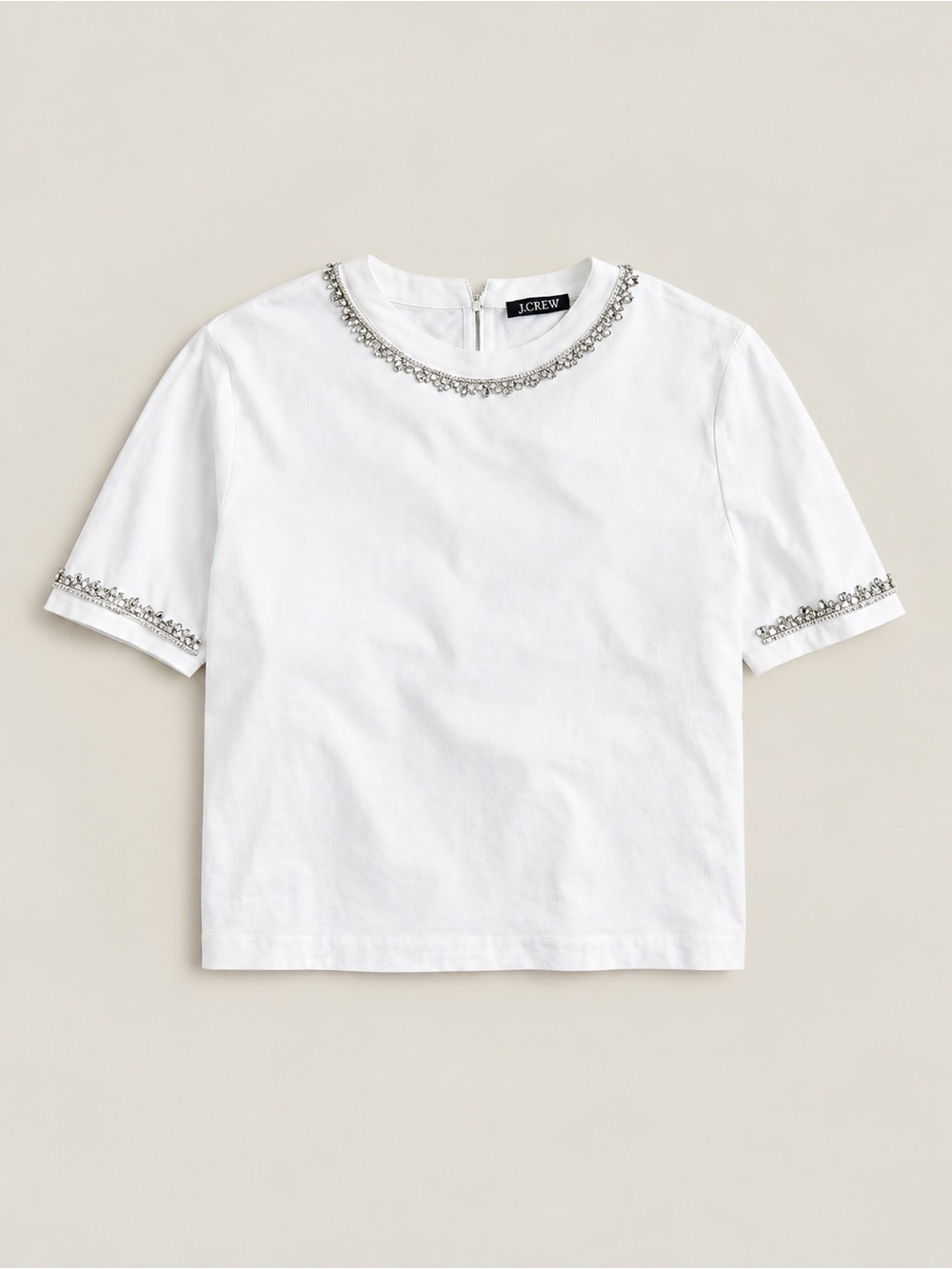 J. CREW | NWT Heavy Jersey T-shirt with Rhinestones in White, Size Small